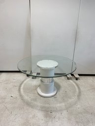 Mid-Century Chrome And White Round Glass Pedestal Table