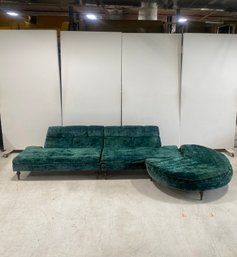 Vintage Teal Velvet Sectional With Lily Pad-shaped Ottoman (3 Piece Set)
