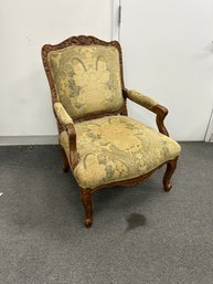 Vintage Fruit Wood Frame Arm Chair With Tapestry Upholstry