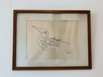 Framed Clown With Wind Instrument (Signed) Houmere.  Dated '61