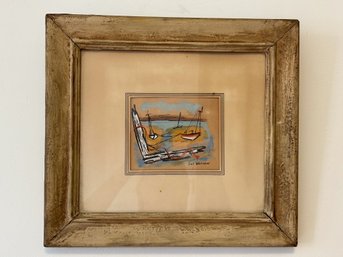 Small Framed Painting Of Sail Boats Signed By Sol Wilson