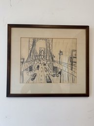 Framed Sketch Of Bridge Traffic Signed By Allan Kaynow