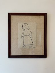 Framed Woman Against Burlap-Signed Diego Rivera.40