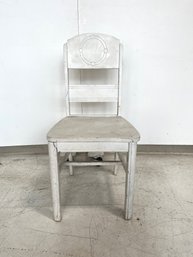 White Wood Kitchen Chair With Carved Circular Design