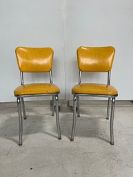 Retro Yellow Vinyl Cracked Ice Diner Chairs (set Of 2)