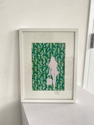 Framed Applique Of A Young Woman And Suitcase By Brooklyn Artist Christine Coco Murray