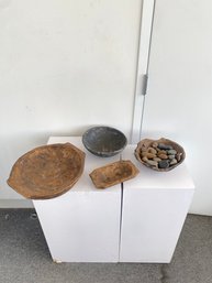 Grouping Of Rustic Wooden Bowls With River Stones