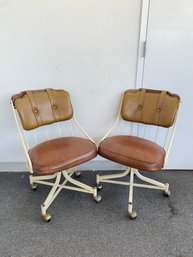 A Pair Of Vintage Bespoke Task Swivel Chairs On Wheels