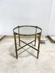 MCM Brass Bamboo Side Table With Glass Top