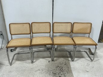 A Set Of 4 Bauhaus Marcel Breuer Attributed Wicker & Chrome Dining Chairs