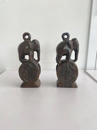 A Pair Of Vintage Wooden Elephant Pulleys