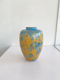 Beautiful Vintage Art Glazed Yellow & Blue Vase