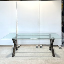 Theodore Alexander Industrial Modern Table With Chrome Accents