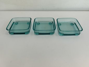 A Trio Of Vintage Green-Blue Glass Coasters