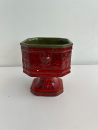Small Red Glazed Chalise Style Planter With Pedestal Base