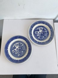 A Pair Of Vintage Buffalo China Plates With Willow Pattern