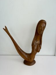 Haitian Wooden Sculpture Of Mermaid