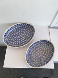 A Pair Of Vintage Glazed Serving  Dishes From Poland
