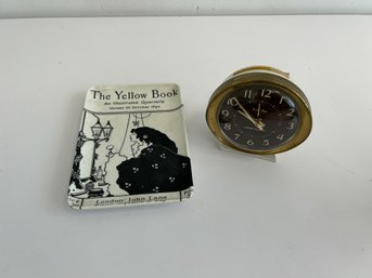 Vintage Big Ben Alarm Clock & Yellow Book Catch All Tray