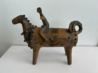Glazed Terracotta Sculpture Person On A Horse