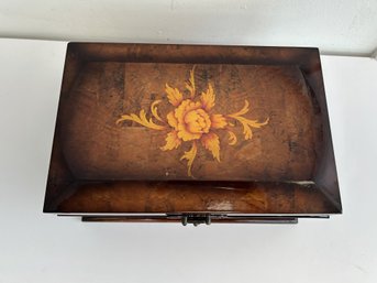 Vintage Wooden Box With Floral Inlay