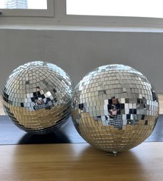 Set Of (2) 10 Inch Disco Balls With Hanging Rings #2