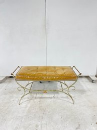 Mid-Century Iron Vanity Bench With Mustard Cushion