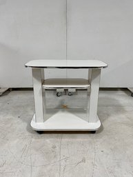 Mid-Century White Rolling Side Table With Chrome Accents