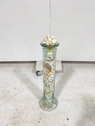 Assorted Natural Seashells In Glass Vase With Decorative Shell Cork Top