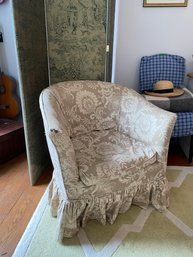Barrel Back Chair With Beige Floral Slip Cover