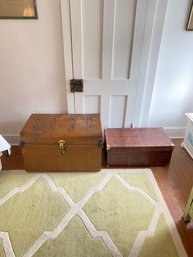 A Vintage Metal Trunk And A Faux Croc Storage Chest