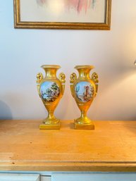 A Pair Of Porcelaine De Paris-19th Century French Vieux  Hand-painted Porcelain Vases