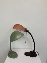 (1) 1922 Cast Iron Goose Neck Lamp S Robert Schwartz And Bro New York & (1) Vintage Goose Neck Lamp