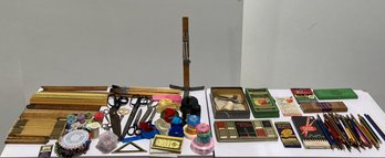 Vintage Art Supplies And Sewing Supplies Props