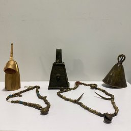 (3) Antique Reproduction Bells And (2) Nigerian Style Necklaces