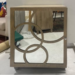 Worlds Away Night Stand- Mirrored Modern Circle Front Door With Interior Drawer & Storage