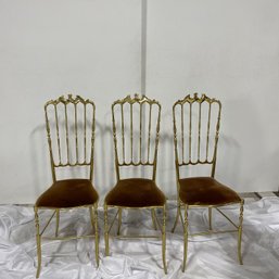 A Set Of 3 - 1950's Hollywood Regency Italian Brass Chivari Chairs