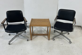 Pair Of MCM Adjustable Office Chairs & Cube Side Table (3-piece Set)