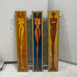 Unique Mixed Media Panel Art-Female Silhouette Trio