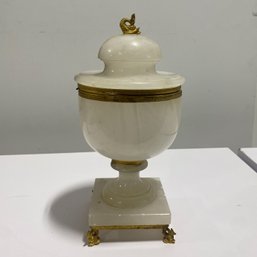 1960s  Italian Brass And Alabaster Urn With Brass KOI Fish Feet & Top Ornament