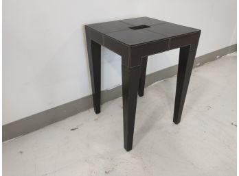 Brown End Table With Leather Accents #1