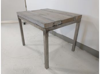 Rustic White Washed End Table With Steel Base #2