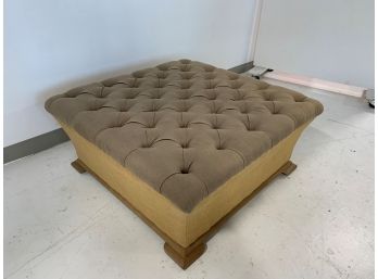 Restoration Hardware Inspired Square Linen Tufted Ottoman With Limed Wood Frame