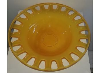 #1 Molded Orange/Gold Glass Bowl With Cutout Design On Rim