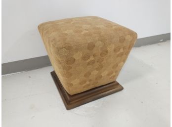Gold Swirl Upholstered Ottoman With Wood Base #1