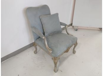Blue Ultra Suede Chair With Pillow And Ornate Silver Frame