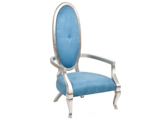 Blue Velvet Oval Back Throne Chair #2