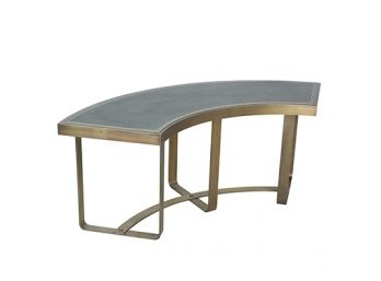 Curved Metal Bench W/Green Leather Inlay & Brass Finish #1