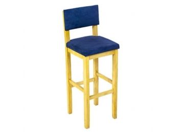 Blue Suede Stool With Natural Wood Frame #2
