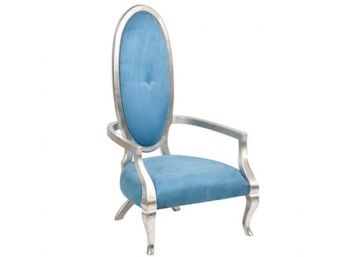 Blue Velvet Oval Back Throne Chair #1